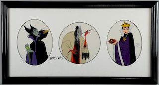 Walt Disney - Marc Davis (1913-2000) Signed Disney Villainous Portraits Sericels in frame: portraits of Maleficent from Sleep