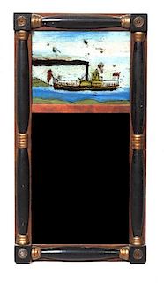 An American Ebonized and Gilt Eglomise Mirror, Height 22 x width 12 inches.