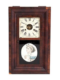 An American Empire Eglomise Mantel Clock, Height 25 x width 15 inches.