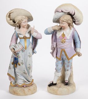 CONTINENTAL PORCELAIN BISQUE LARGE PAIR OF FIGURES