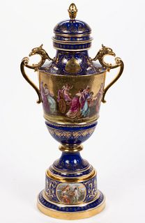 AUSTRIAN ROYAL VIENNA PORCELAIN BOLTED URN WITH COVER