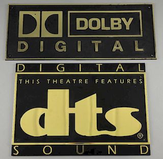 Film Memorabilia: Two cinema signs, one for Dolby Digital the other DTS sound both of black plastic, the larger 21 inches len