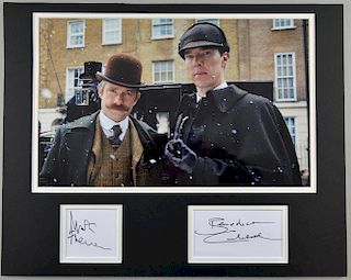 Television Memorabilia: BBC Sherlock - Benedict Cumberbatch and Martin Freeman, double mounted signed display, 16 x 20 inches