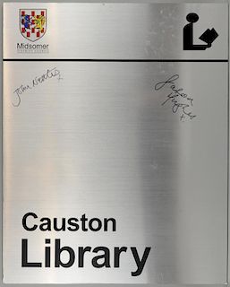 Television Memorabilia/ Midsomer Murders: A screen used 'Midsomer District Council, Causton Library' prop sign, on foam core,