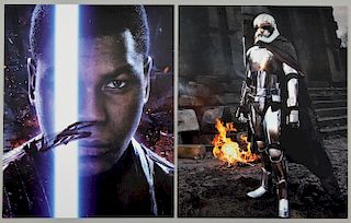Star Wars: The Force Awakens (2015): Two autographed photographs featuring scenes from the movie, one signed by John Boyega t