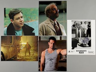 Hollywood Actor Autographs: 5 signed publicity photographs, signatures including; Russell Crowe, Mark Wahlberg, Danny DeVito,