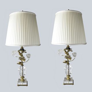 Pair of Rock Crystal and Bronze Lamps