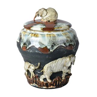Antique Japanese Sumida Gawa Covered Jar