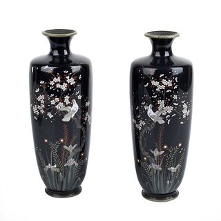 Pair of Japanese Cloisonne Enamel Vases