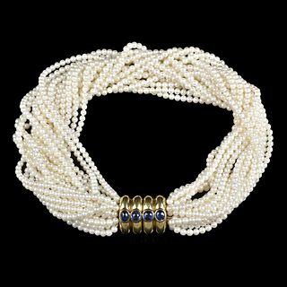 Pearl, Sapphire and 18K Necklace