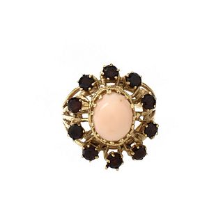 Coral, Garnet and 14K Ring