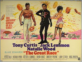 The Great Race (1965) British Quad film poster, comedy starring Tony Curtis, Natalie Wood & Jack Lemmon, artwork by Tom Chant