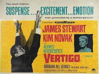 Vertigo (1958) British Quad film poster, directed by Alfred Hitchcock, Paramount, folded, 30 x 40 inches