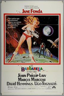 Barbarella (1968) One sheet film poster, starring Jane Fonda, artwork by Robert McGinnis, Paramount, folded, 27 x 41 inches