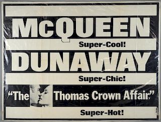 The Thomas Crown Affair (1968) British Quad film poster, starring Steve McQueen & Faye Dunaway, United Artists, folded, 30 x 