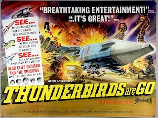 Thunderbirds Are Go (1966) British Quad film poster & campaign book, created by Gerry Anderson, United Artists, folded, 30 x 