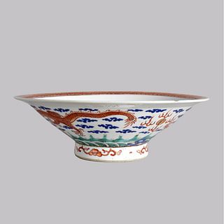 19C Chinese Famille Rose Dragon Bowl