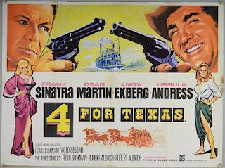 4 For Texas (1963) British Quad film poster, Western starring Frank Sinatra, Dean Martin, Anita Ekberg & Ursula Andress, artw