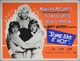 Some Like It Hot (R-1961) British Quad film poster, starring Marilyn Monroe, Tony Curtis & Jack Lemmon, United Artists, folde