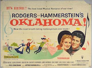 Oklahoma! (1956) British Quad film poster, Fred Zinneman romantic cowboy western musical, RKO, folded, 30 x 40 inches