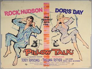 Pillow Talk (1959) British Quad film poster, starring Doris Day & Rock Hudson, Universal International / Rank, folded, 30 x 4