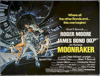 James Bond Moonraker (1979) British Quad film poster, starring Roger Moore, United Artists, folded, 30 x 40 inches
