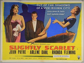 Slightly Scarlet (1956) British Quad film poster, starring John Payne, Arlene Dahl, RKO, folded, 30 x 40 inches