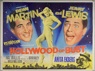 Hollywood or Bust (1956) British Quad film poster, starring Jerry Lewis , Dean Martin & Anita Ekberg, Paramount, folded, 30 x