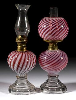 ASSORTED SWIRL OPALESCENT MINIATURE STAND LAMPS, LOT OF TWO