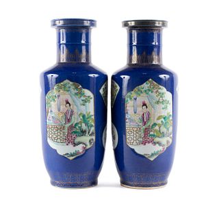 PAIR OF LARGE KANGXI STYLE ROULEAU VASES