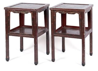PAIR OF RED LACQUERED SIDE TABLES