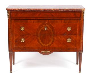 LOUIS XVI STYLE MARBLE TOP CHEST OF DRAWERS