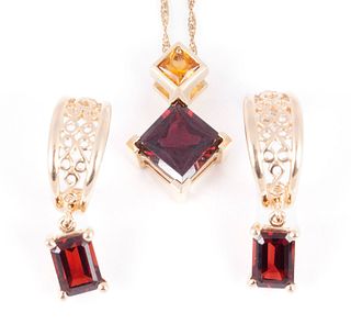 GARNET AND CITRINE NECKLACE AND EARRINGS