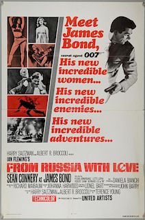 Two James Bond From Russia With Love (1960's/70's) One Sheet film posters, starring Sean Connery, folded, 27 x 41 inches