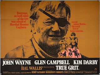 True Grit (1969), British Quad film poster, Western starring John Wayne, Paramount, folded, 30 x 40 inches