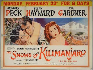 The Snows of Kilimanjaro (1952) British Quad film poster, Ernest Hemingway film starring Gregory Peck, Susan Hayward & Ava Ga