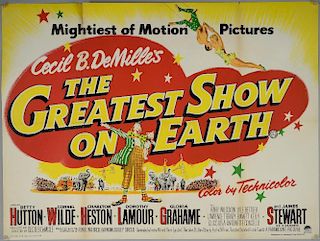 The Greatest Show on Earth (1952) British Quad film poster, starring James Stewart, Paramount, folded, 30 x 40 inches