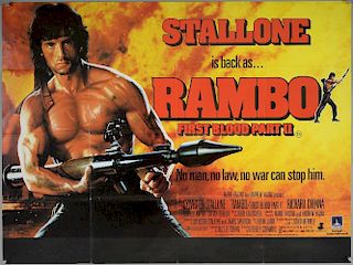 Rambo: First Blood Part II (1985) British Quad & Bus Stop film posters, action film starring Sylvester Stallone, Columbia-EMI