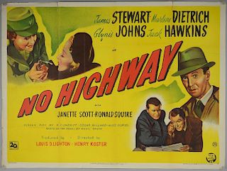 No Highway (1951) British Quad film poster, starring James Stewart & Marlene Dietrich, 20th Century Fox, folded, 30 x 40 inch