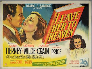 Leave Her To Heaven (1946) British Quad film poster, starring Gene Tierney, Cornel Wilde, based on the novel by Ben Ames Will