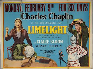 Limelight (1952) British Quad film poster, Produced, Written, Directed by and Starring Charlie Chaplin, United Artists, folde