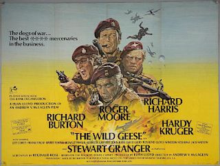 The Wild Geese (1978) British Quad film poster, starring Richard Burton, Roger Moore and Richard Harris, Rank, folded, 30 x 4
