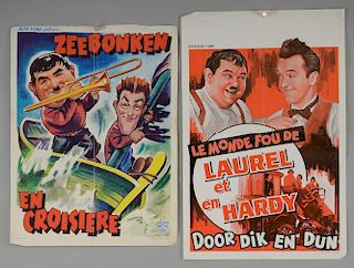 Three Belgian film posters, Laurel & Hardy Saps at Sea (R-1960's), The Crazy World of Laurel & Hardy (1970's) & Swamp Fire (R