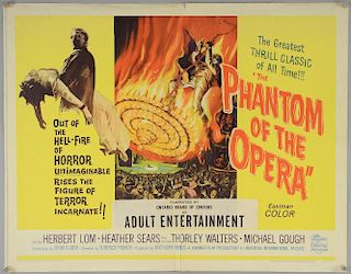 The Phantom Of The Opera (1962) Half sheet film poster, Horror starring Herbert Lom, Hammer Film Productions, folded, 22 x 28