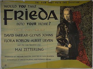 Frieda (1940's) British Quad film poster, starring Mai Zetterling, Ealing Studios, folded, 29 x 38 inches