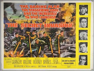13 British Quad film posters including The Secret Invasion, Flesh and Blood, Silverado, He Rides Tall, Hawk The Slayer, Crack