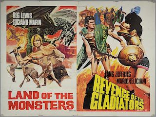 Land of The Monsters / Revenge of The Gladiators (1964) British Quad double bill film poster, Miracle Films, folded, 30 x 40 