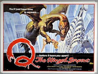 Q The Winged Serpent (1982) British Quad film poster, artwork by Tom Chantrell, ITC, folded, 30 x 40 inches