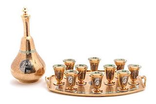 A Collection of Gold Plated Porcelain Articles, Length of tray 17 inches.