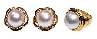 14k Yellow Gold and Mabe Pearl Jewelry